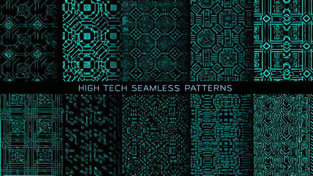 high tech seamless patterns collection dark teal and black geometric digital backgrounds high quality professional detailed modern elegant