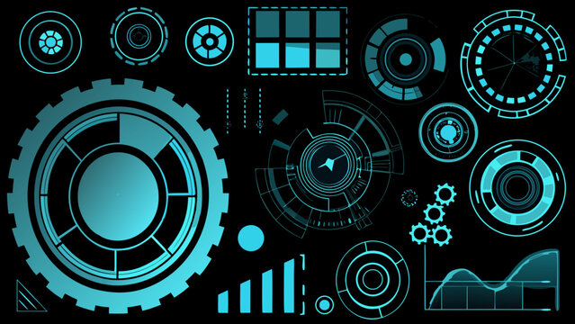 futuristic user interface elements pack collection of glowing teal icons on black background high quality professional detailed modern