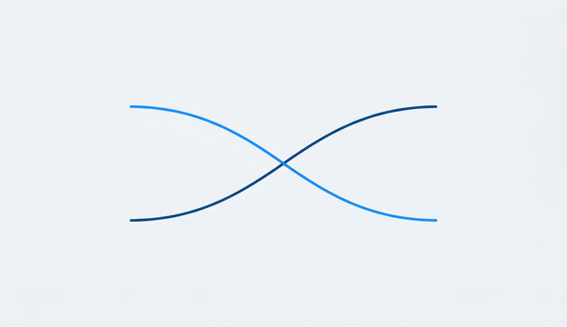 Minimalist clean diagram showing two intersecting curves on a light grey background. Elegant concept of inverse relationship between bond prices and interest rates in financial markets.
