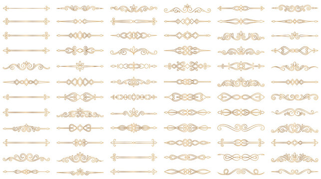 Large collection of horizontal golden floral dividers and borders.