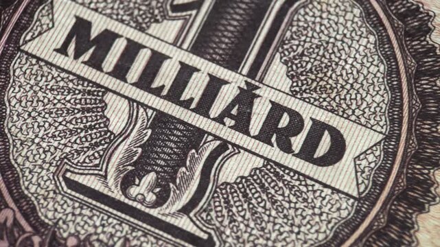 Macro Video of Vintage Hungarian 1 Milliard Pengo Banknote Detail