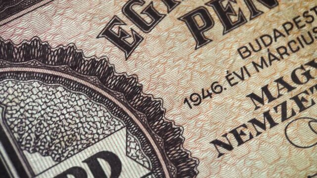 Macro Video of Vintage Hungarian Egymilliard Pengo Banknote Detail