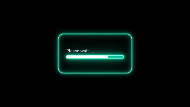 Please wait loading animation with neon frame on black background. Animated of neon progress bar UI with 0 to 100%. Minimal circular loading bar concept.