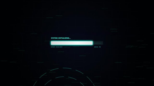 Digital progress bar showing system initializing with data loading metrics