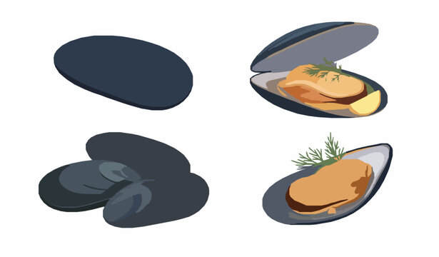 Isometric mussel shell seafood vector icon pack for restaurant and culinary web design