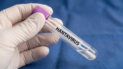 Obraz premium Medical Professional Holding a Test Tube Sample Labeled Hantavirus for Diagnostic Laboratory Testing