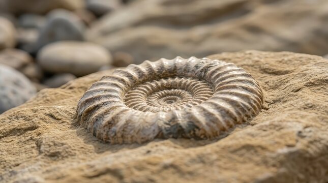 Ammonite fossil embedded in rock