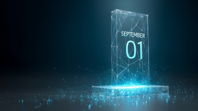 Artificial intelligence September 01 wireframe 3D digital illustration of a calendar date