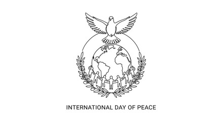 Fototapeta premium International Day of Peace line art illustration with globe and dove.