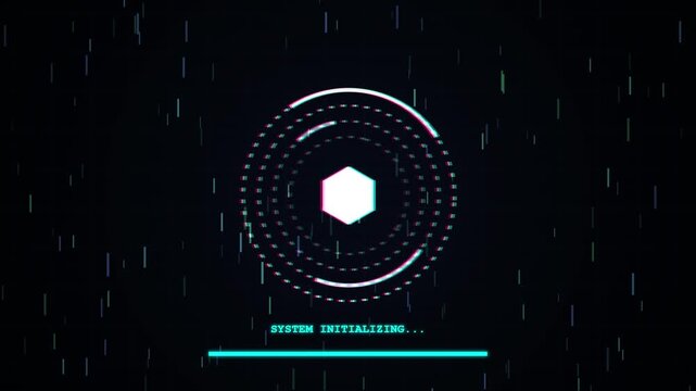Futuristic digital system initializing interface with spinning circular scan