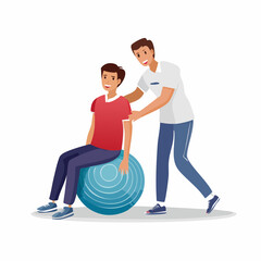 Obraz premium Physical Therapist Assisting Patient with Exercise Ball