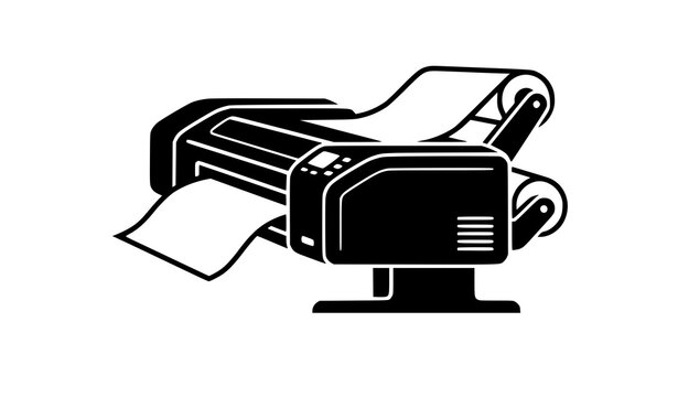 Modern Wide Format Printer Side View Black Vector Illustration for Print Industry Graphics