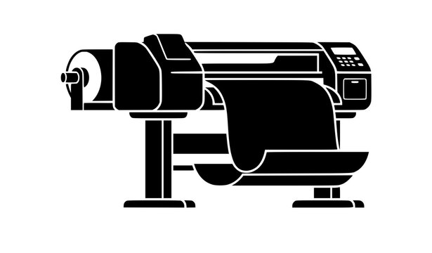 Wide Format Printer Black Vector Silhouette for Printing Equipment and Production Design