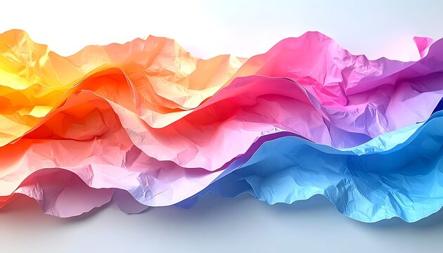 abstract colorful wavy mountains, low poly landscape, gradient background, vibrant spectrum from yellow to blue, digital art