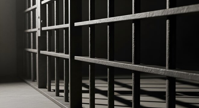 Dark Prison Cell Bars Interior, Criminal Justice Concept, Security Lockdown
