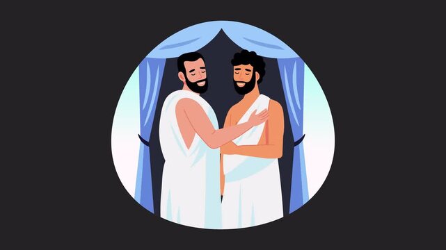 Two pilgrims embracing vector concepts  Animation Alpha Channel