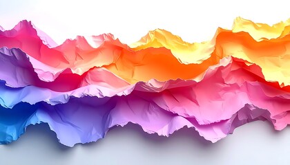 Obraz premium abstract layered paper waves in vibrant rainbow gradient, colorful jagged edges, soft focus background, texture overlay, digital art