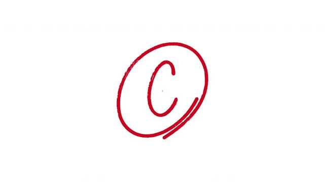 Hand drawn red academic grade C with circle animation on transparent background representing average performance, student assessment and educational results.