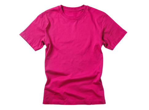 Isolated vibrant magenta pink short sleeve plain t-shirt casual apparel clothing garment