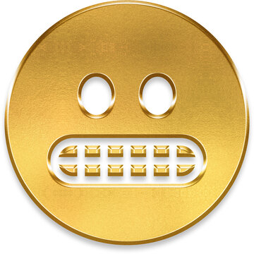 Premium 3D golden grimace emoji face icon for awkward situation