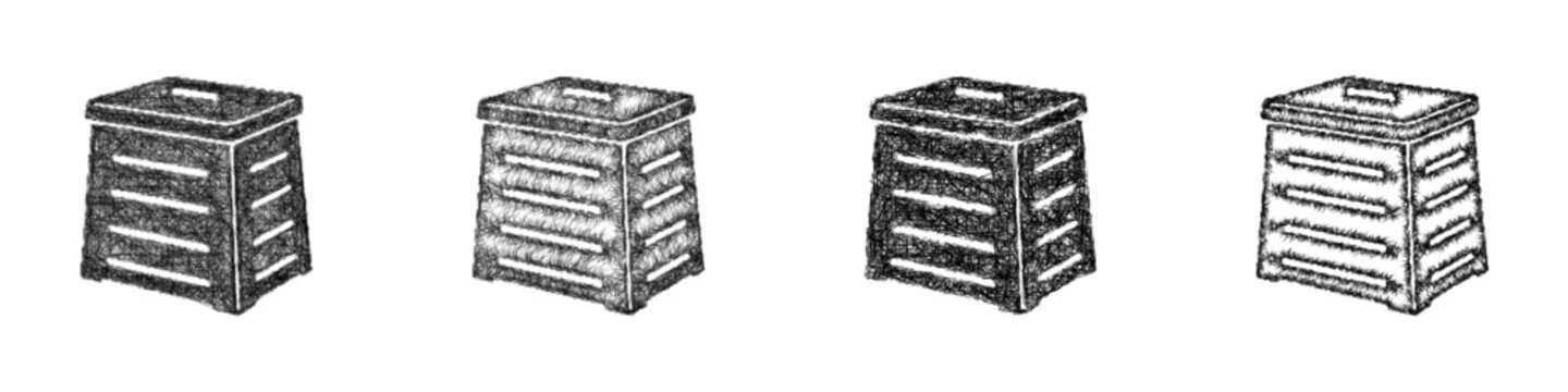 Sketch compost bin icon design set