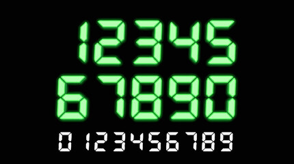 Fototapeta premium Close-up of green and white LED numeric display on black background