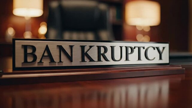 Bankruptcy Lawyer Office Desk Nameplate Establishing Scene