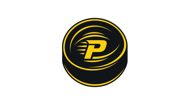 Abstract Letter P Logo Design On A Black and Gold Round Symbol With Spiraling Lines