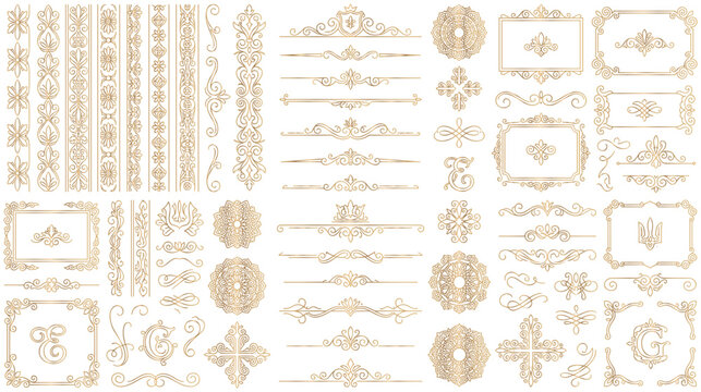 Luxury golden ornament frames and vintage victorian divider borders.