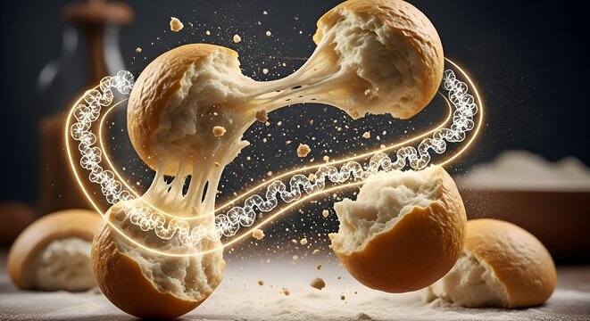 Delicious cheese pull from fresh baked bread rolls with glowing magical effect