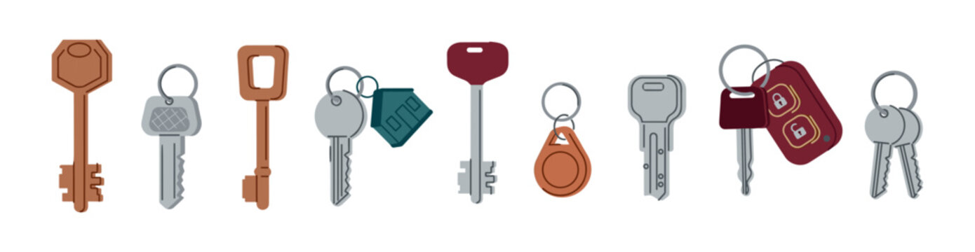 Collection of various keys and keychains with keychain collection security traditional different isolated background illustration abstract apartment property solution innovation