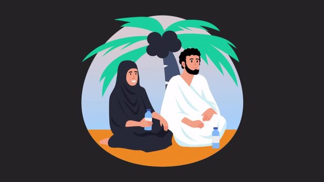 Hajj pilgrims resting vector concepts  Animation Alpha Channel