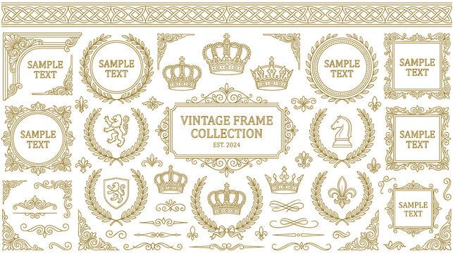 Vintage frame collection and royal decorative elements.