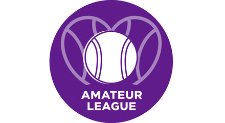Fototapeta premium Amateur Tennis League Emblem: Purple Circle with Heart Design and Ball Illustration