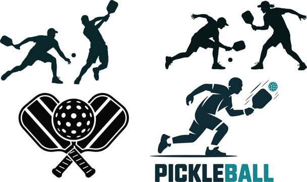 Pickle ball player vector silhouette bundle for any design, icon, symbol