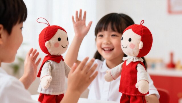 Children playing with dolls