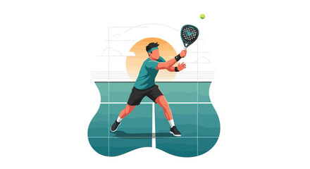 Fototapeta premium Action Sport Silhouette Depicting Player Hitting Ball With Court Background Graphics