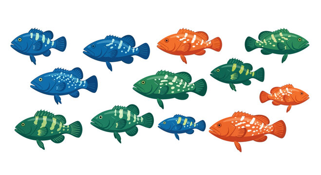 Colorful School of Fish Swimming Together - Diverse Marine Life Illustration