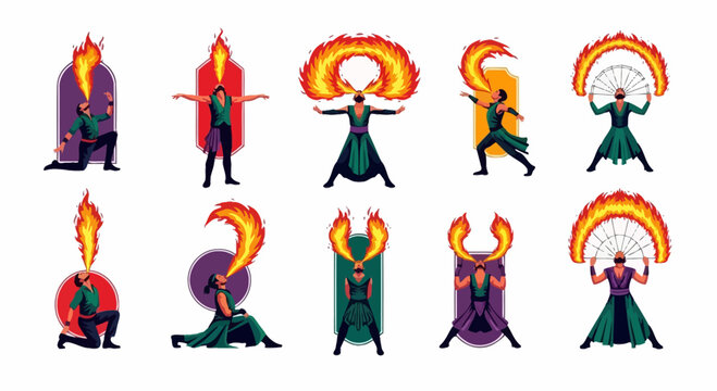 Fire Performers Showcases Diverse Skills with Flames and Fans