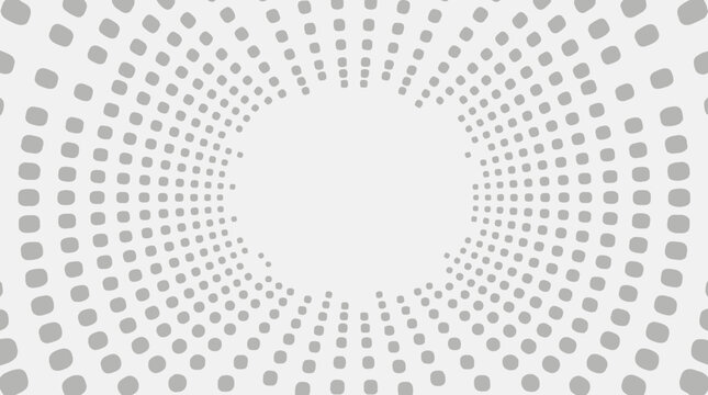 Gray dots radiate outward in a circular pattern on white background
