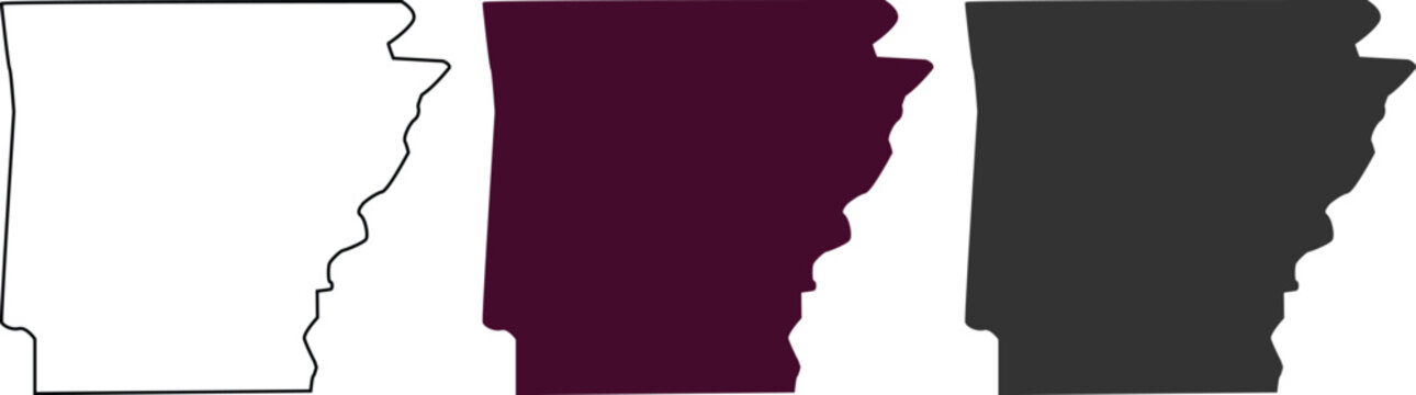 Outline and silhouette maps of the us state of arkansas