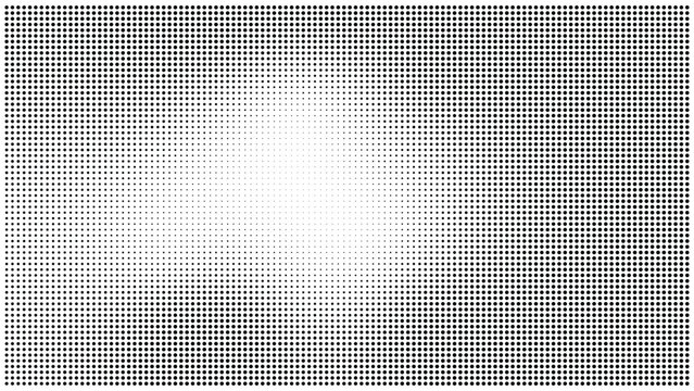 Halftone dot pattern with a bright central area fading outwards black and white dot matrix halftone background