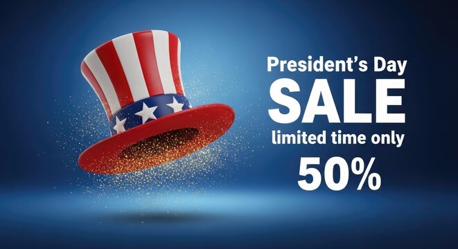 President's day sale with patriotic uncle sam hat 50 off promotion