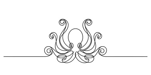 Continuous single line drawing of a cute octopus isolated on white background, Vector © S Arts & Culture