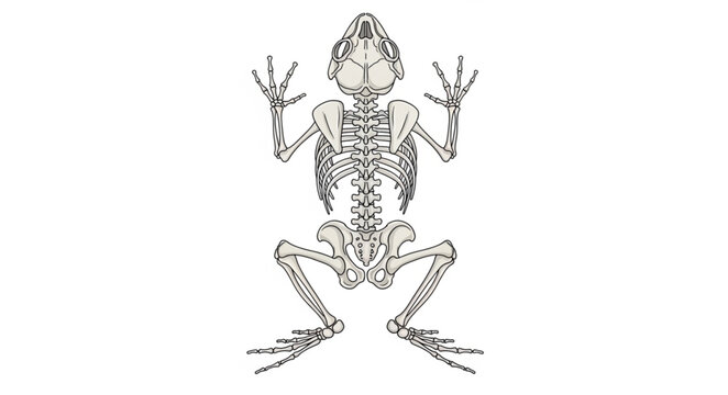 Detailed Frog Skeleton Anatomy Illustration on White Background.