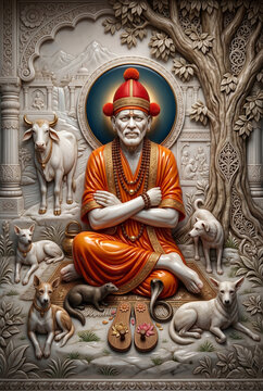 3D Swami Samarth Divine Portrait | Spiritual Guru Art Illustration