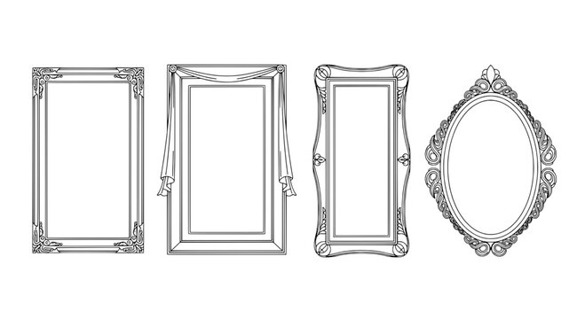 Frames ornate set with intricate designs and elegant detailing featuring vintage, classic, decorative with art and illustration elements for design,