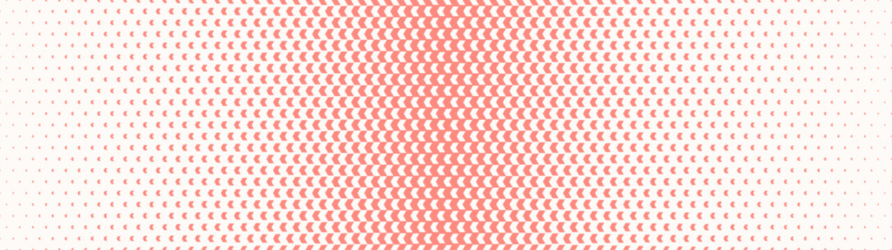 Checkered chevron halftone pattern faded gradient ultra wide 32:9 aspect ratio white red vector abstract background. Chequered crest half tone panoramic ultrawide format groovy graphical backdrop