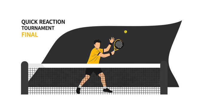 Athlete in Yellow Uniform Participating in a Padle Tournament, Hitting the Ball Hard
