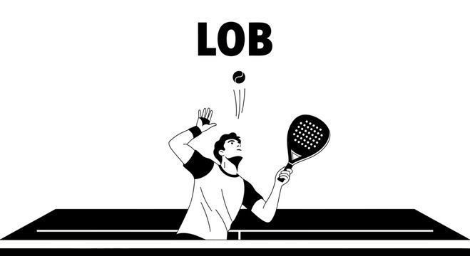 Athlete Performing Lob Shot In Padle Tennis In Simple Black And White Illustration
